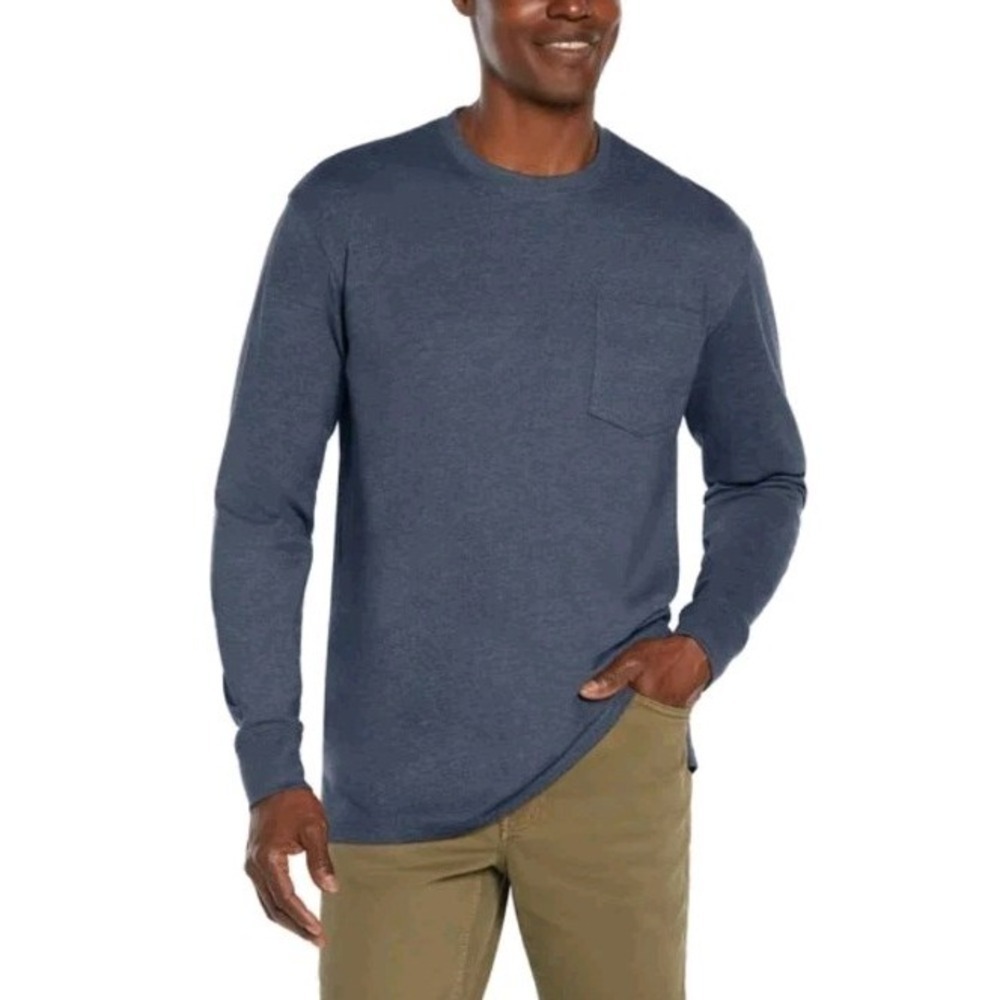 NEW Woolrich Mens long Sleeve Pocket Tee Cotton T-shirt‎ Crew Neck, Blue XL